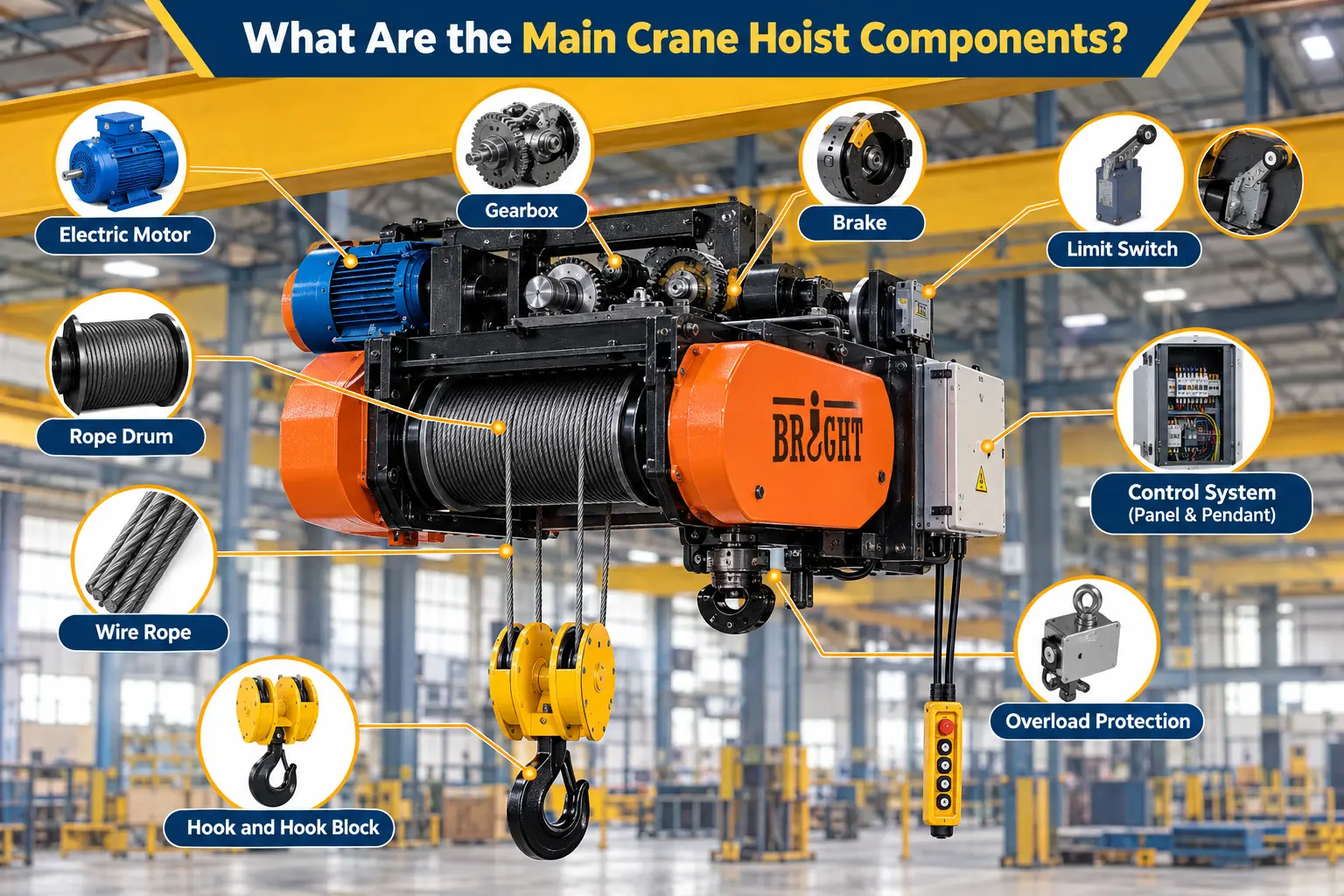 What are the main crane hoist components